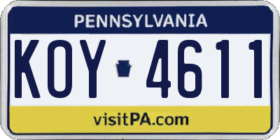 PA license plate KOY4611