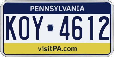 PA license plate KOY4612
