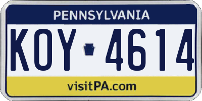 PA license plate KOY4614