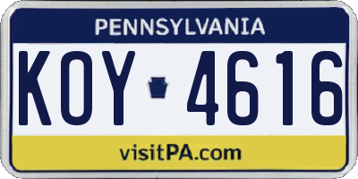 PA license plate KOY4616