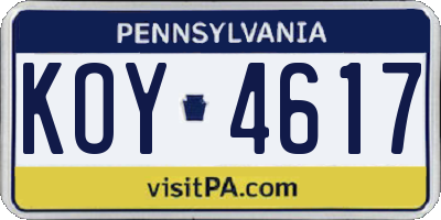 PA license plate KOY4617