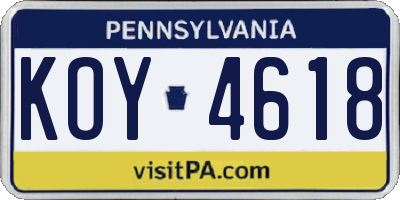 PA license plate KOY4618