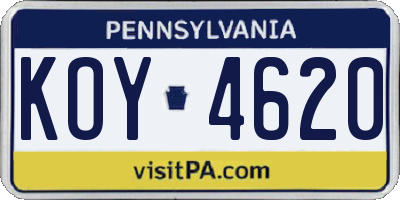 PA license plate KOY4620