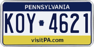 PA license plate KOY4621