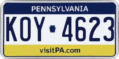 PA license plate KOY4623