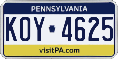 PA license plate KOY4625