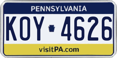 PA license plate KOY4626