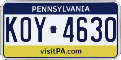 PA license plate KOY4630