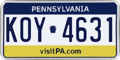 PA license plate KOY4631