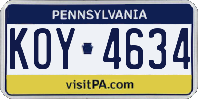PA license plate KOY4634