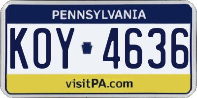 PA license plate KOY4636