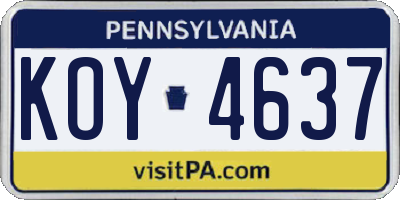 PA license plate KOY4637