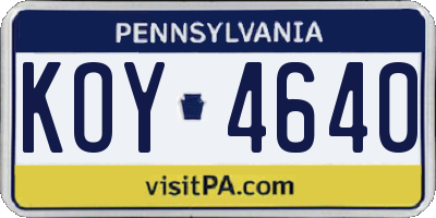 PA license plate KOY4640