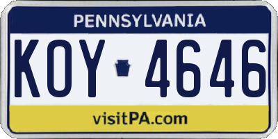 PA license plate KOY4646