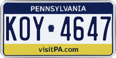 PA license plate KOY4647
