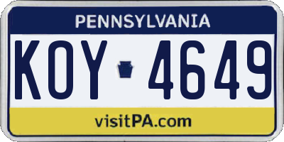 PA license plate KOY4649