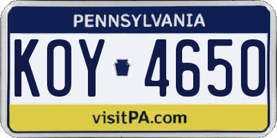 PA license plate KOY4650