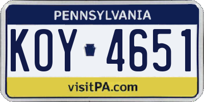 PA license plate KOY4651