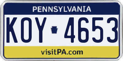 PA license plate KOY4653