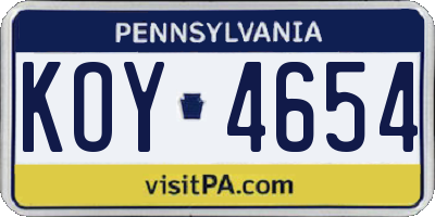 PA license plate KOY4654