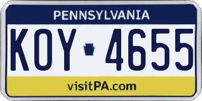 PA license plate KOY4655
