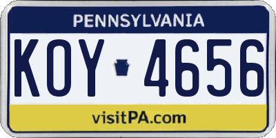 PA license plate KOY4656