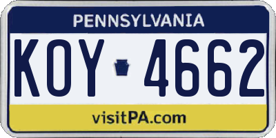 PA license plate KOY4662