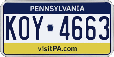 PA license plate KOY4663