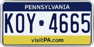 PA license plate KOY4665