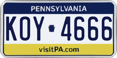 PA license plate KOY4666