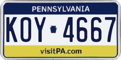 PA license plate KOY4667