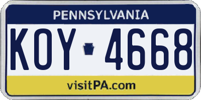 PA license plate KOY4668