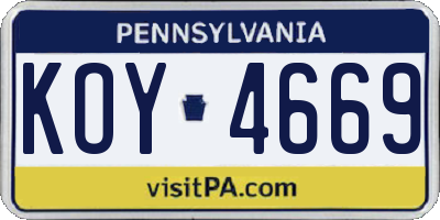 PA license plate KOY4669