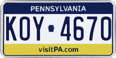 PA license plate KOY4670