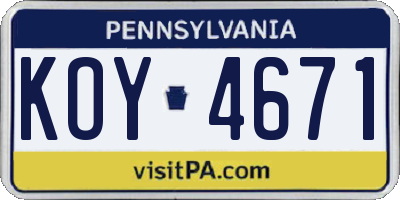 PA license plate KOY4671
