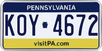 PA license plate KOY4672