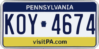 PA license plate KOY4674