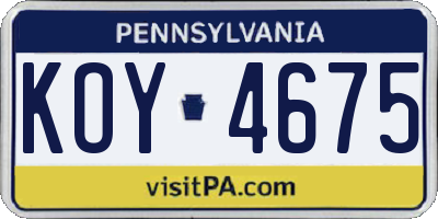 PA license plate KOY4675