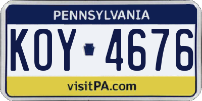 PA license plate KOY4676