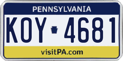 PA license plate KOY4681
