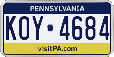 PA license plate KOY4684