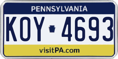 PA license plate KOY4693