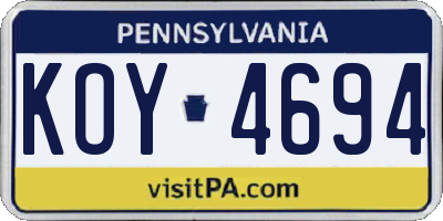 PA license plate KOY4694