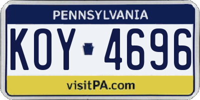 PA license plate KOY4696