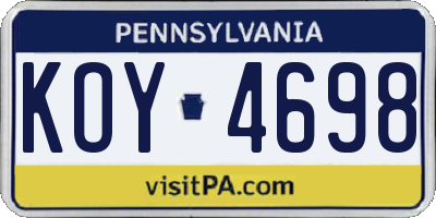 PA license plate KOY4698