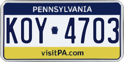 PA license plate KOY4703