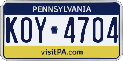 PA license plate KOY4704