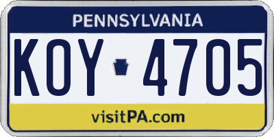 PA license plate KOY4705