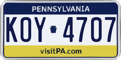 PA license plate KOY4707
