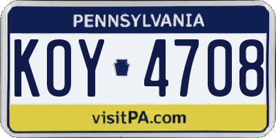 PA license plate KOY4708